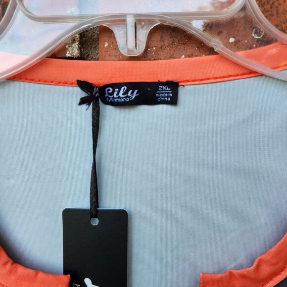 Gray & Orange Floral Button-Front Tunic By Lily 2XL Long Sleeves Lightweight - Picture 4 of 9